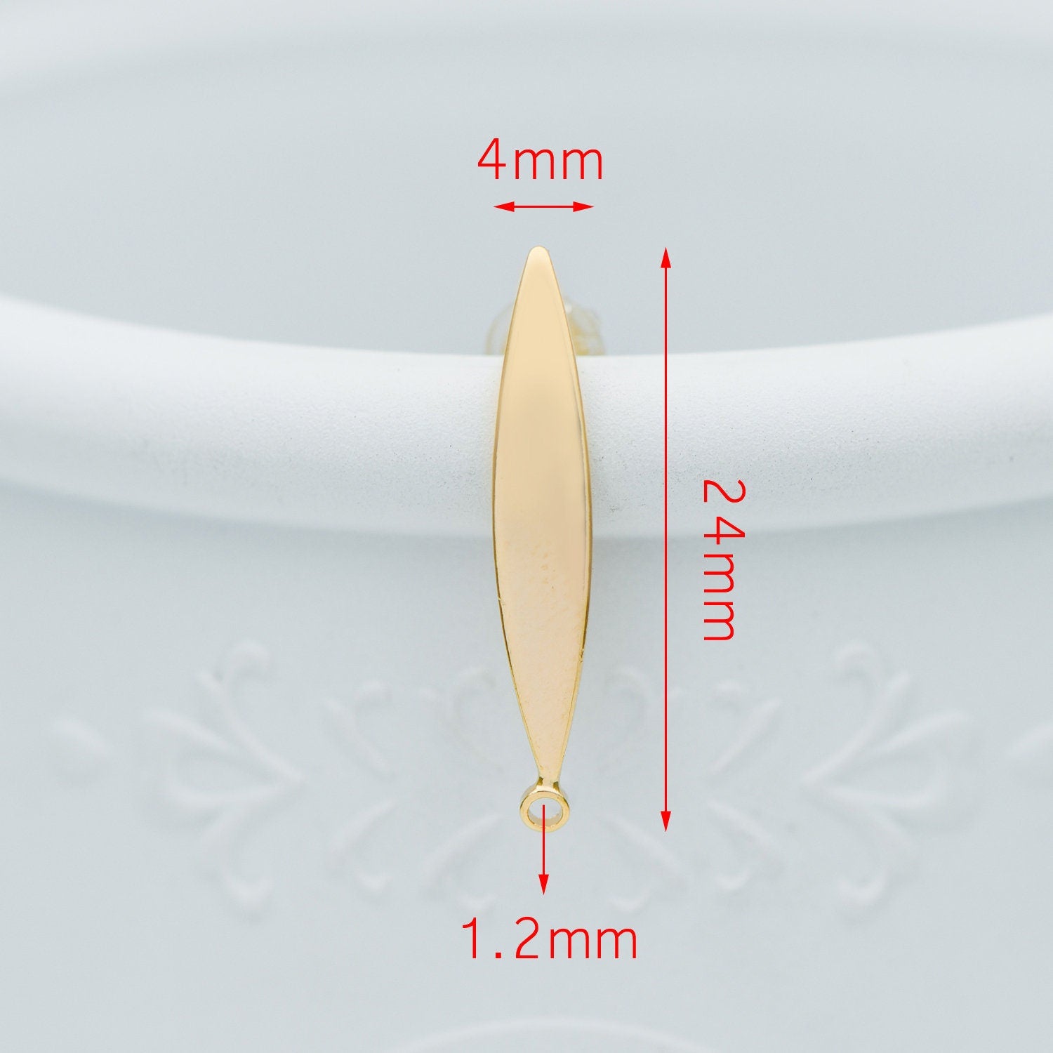 10pcs Gold Bar Ear Posts 24x4mm, 18K Gold plated Leaf Ear Posts, Stud Earring Components (GB-631)