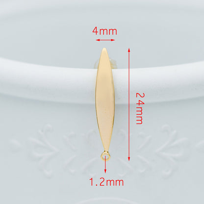 10pcs Gold Bar Ear Posts 24x4mm, 18K Gold plated Leaf Ear Posts, Stud Earring Components (GB-631)