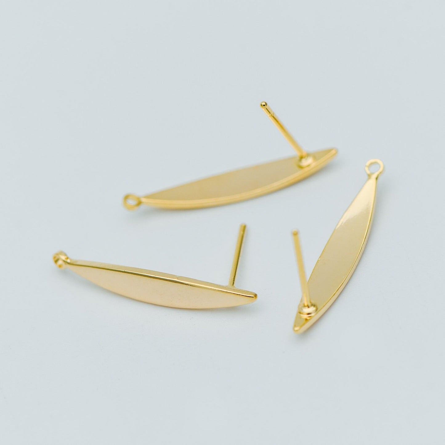 10pcs Gold Bar Ear Posts 24x4mm, 18K Gold plated Leaf Ear Posts, Stud Earring Components (GB-631)