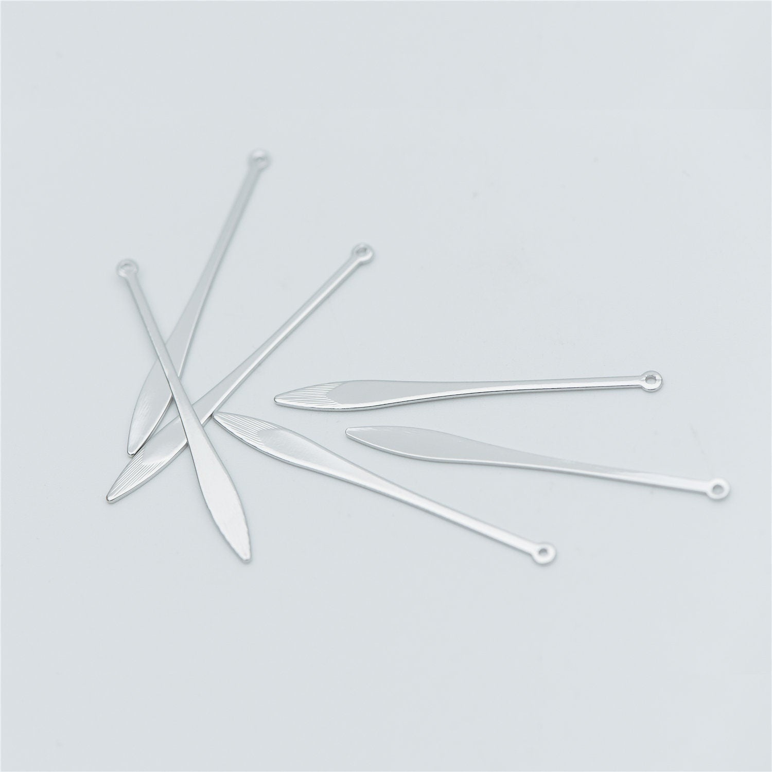 10pcs Silver tone Long Bar Charms 48mm, Rhodium plated Brass Stick Pendants (GB-633)