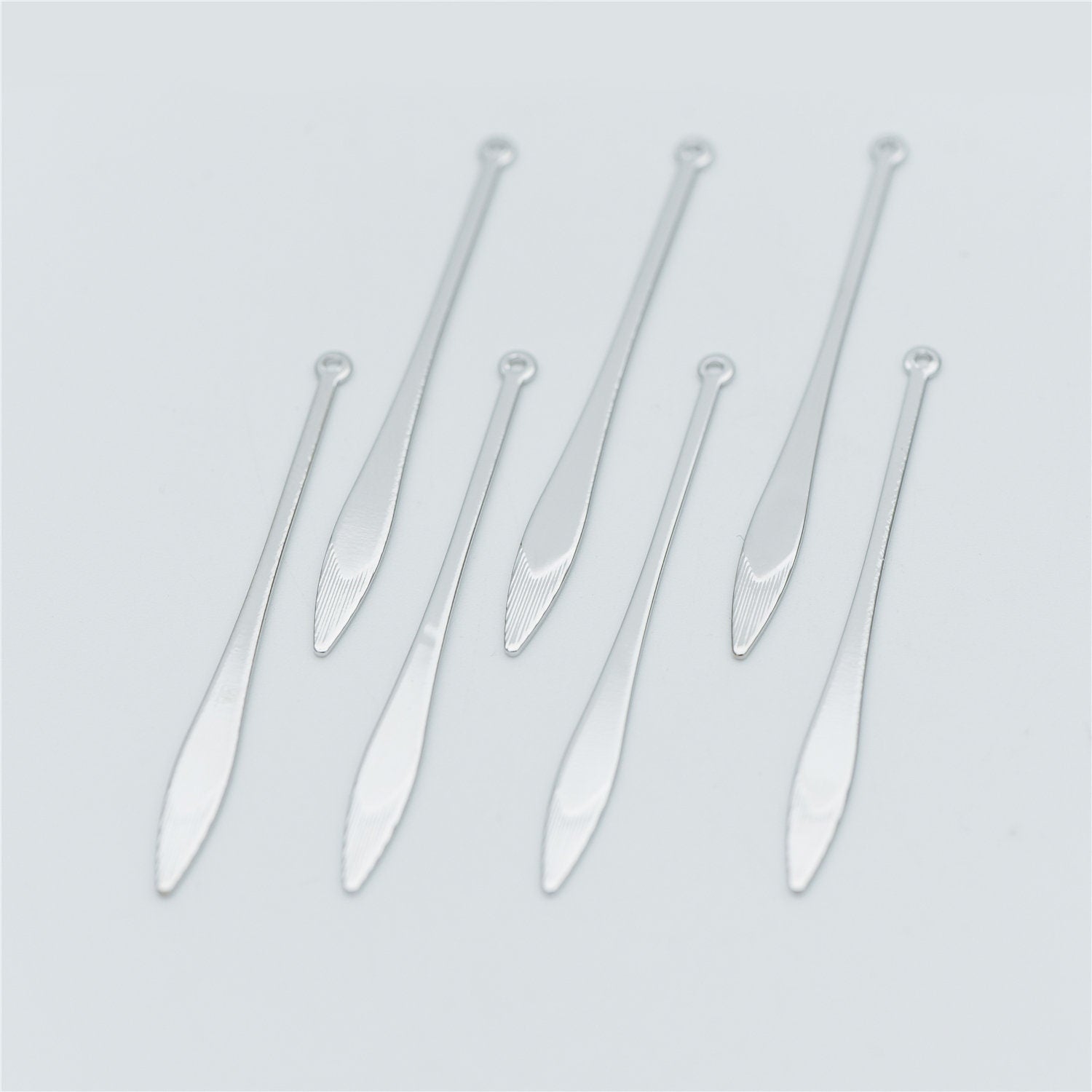 10pcs Silver tone Long Bar Charms 48mm, Rhodium plated Brass Stick Pendants (GB-633)