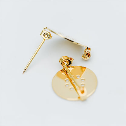 10pcs Gold Brooch Pin Blanks, Flat Pad Cabochon Blanks 18mm, Brooch Findings (GB-636)