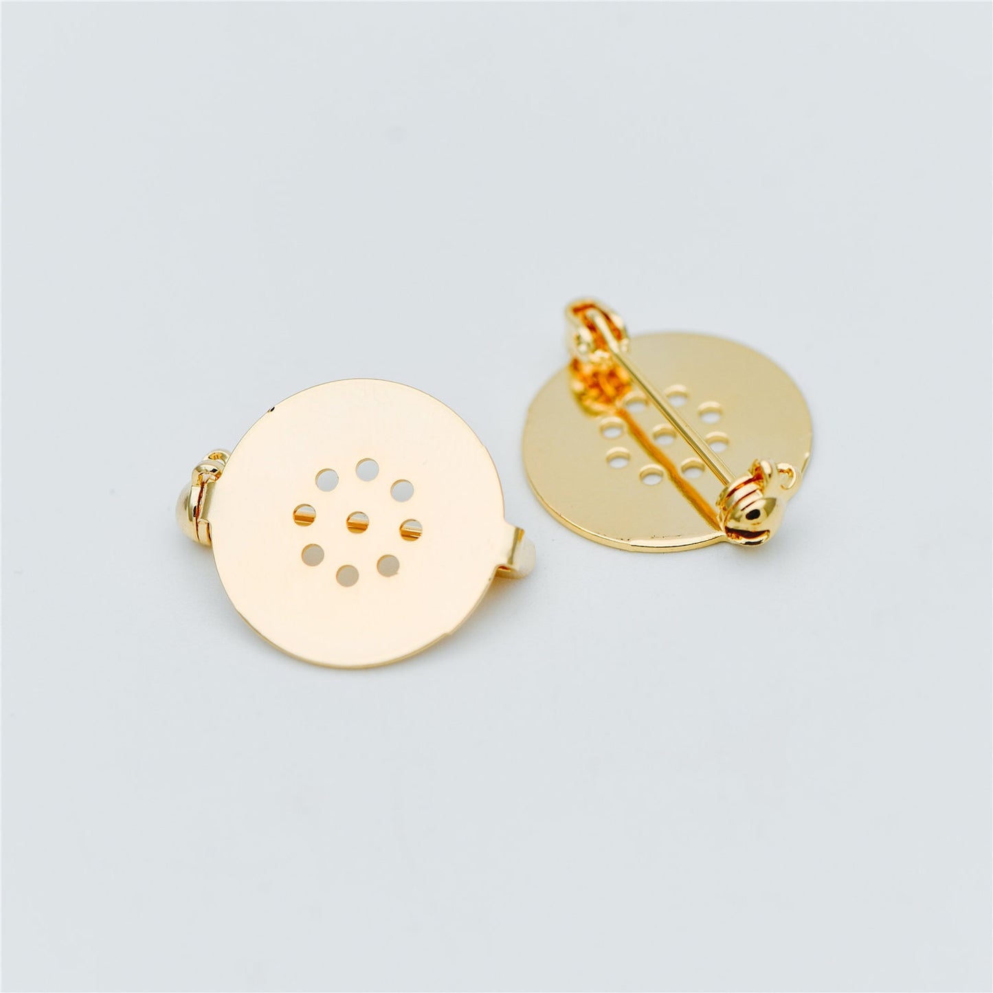 10pcs Gold Brooch Pin Blanks, Flat Pad Cabochon Blanks 18mm, Brooch Findings (GB-636)