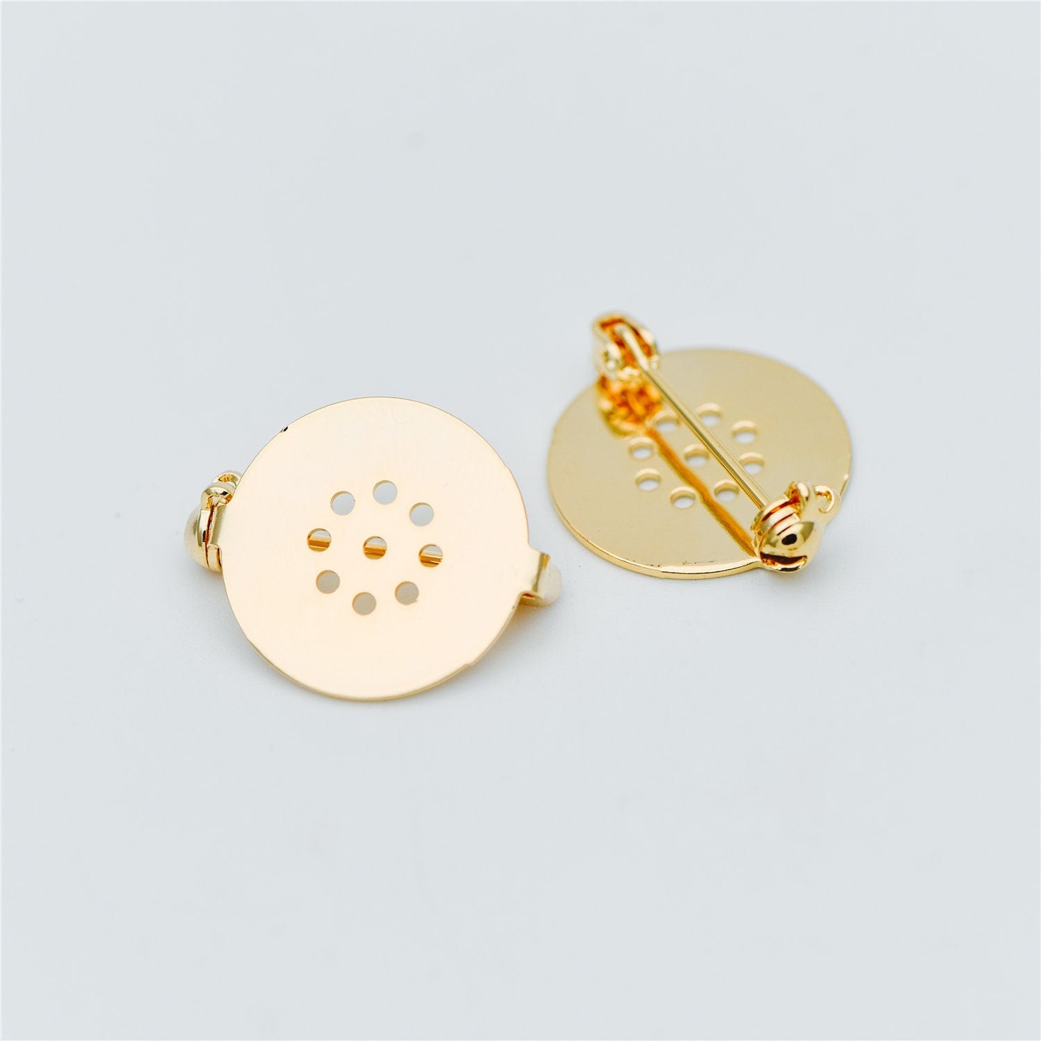 10pcs Gold Brooch Pin Blanks, Flat Pad Cabochon Blanks 18mm, Brooch Findings (GB-636)