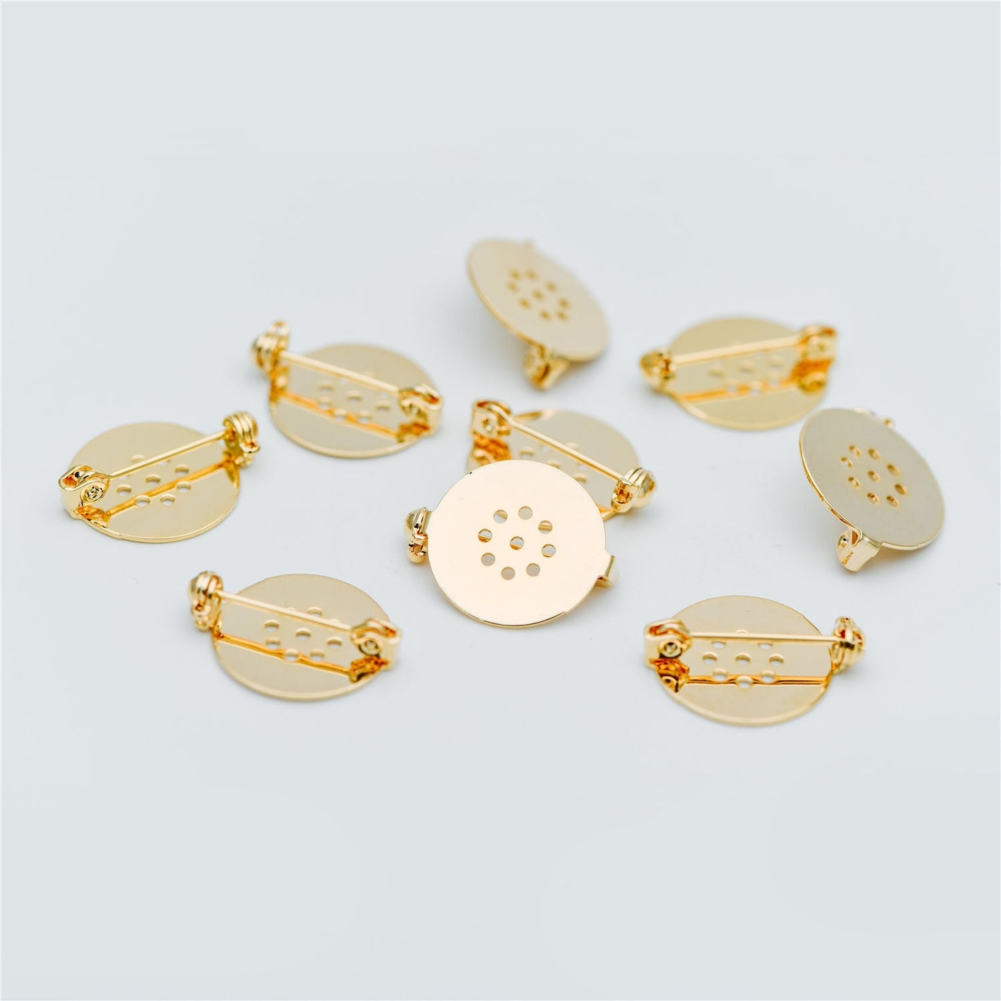 10pcs Gold Brooch Pin Blanks, Flat Pad Cabochon Blanks 18mm, Brooch Findings (GB-636)
