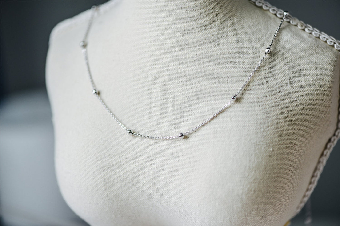 Silver tone Satellite Chains, 1.2mm Chain with 3mm Round Beads, Rhodium plated Brass Beaded Cable Chain (#LK-225-2)/ 1 Meter=3.3 ft