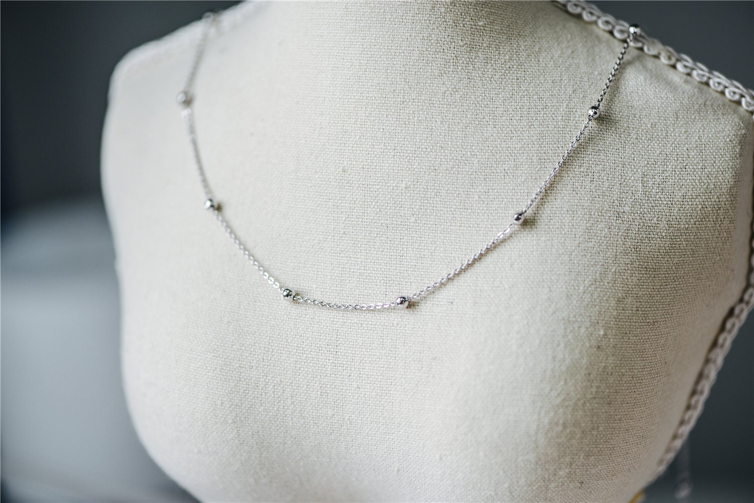 Silver tone Satellite Chains, 1.2mm Chain with 3mm Round Beads, Rhodium plated Brass Beaded Cable Chain (#LK-225-2)/ 1 Meter=3.3 ft