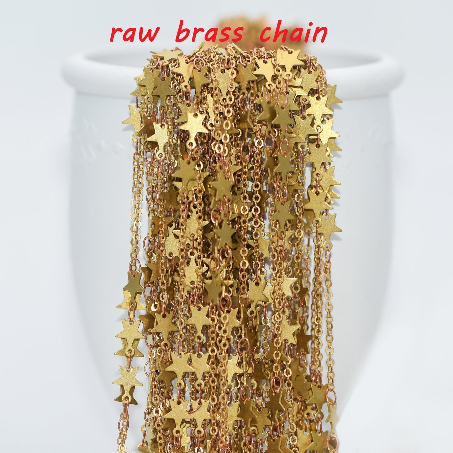 Raw Brass Star Beaded Chain 6.6mm, Unplated Star Link Chain Wholesale (#LK-214-RB)/ 1 Meter=3.3ft