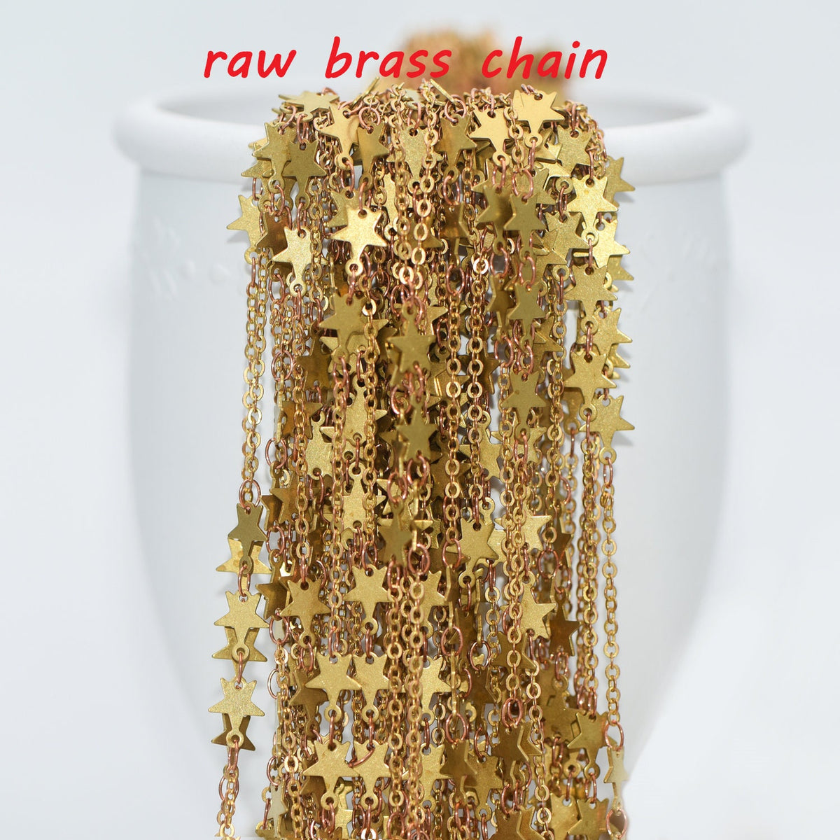 Raw Brass Star Beaded Chain 6.6mm, Unplated Star Link Chain Wholesale (#LK-214-RB)/ 1 Meter=3.3ft