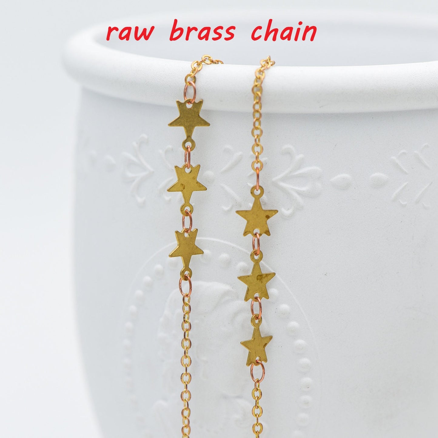 Raw Brass Star Beaded Chain 6.6mm, Unplated Star Link Chain Wholesale (#LK-214-RB)/ 1 Meter=3.3ft