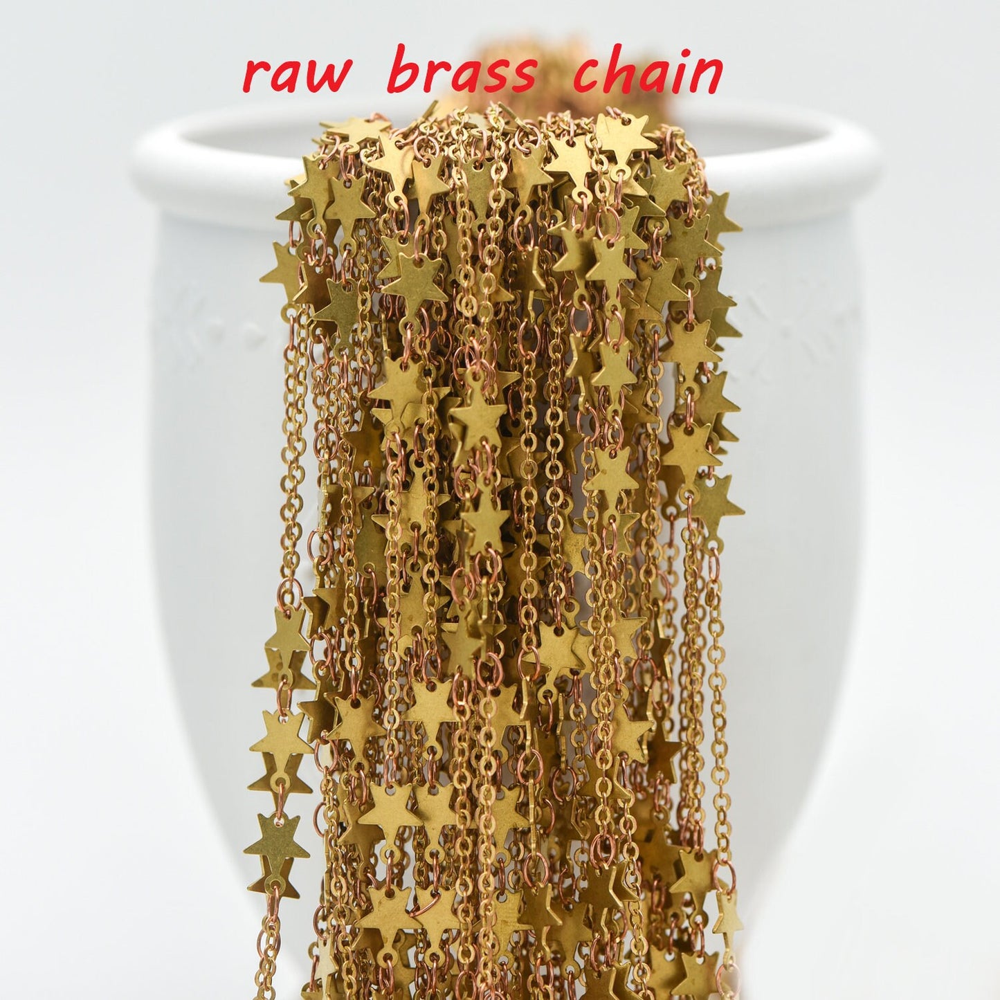 Raw Brass Star Beaded Chain 6.6mm, Unplated Star Link Chain Wholesale (#LK-214-RB)/ 1 Meter=3.3ft