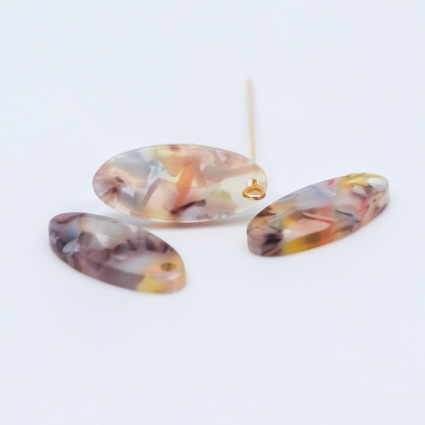 20pcs Tortoise Shell Acetate Oval Pendants 22x10mm, Acrylic Craft Earring Components, Resin Geometric Charms (#HT-55)