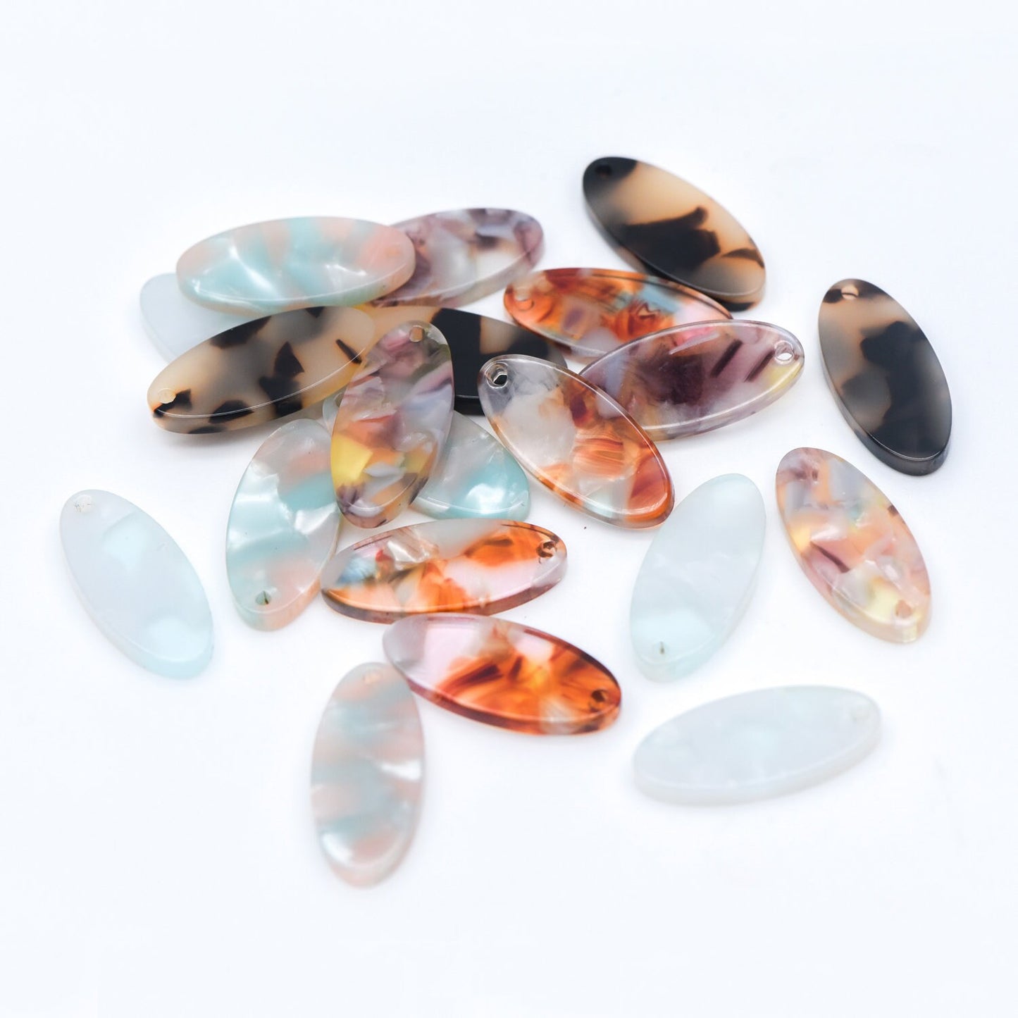 20pcs Tortoise Shell Acetate Oval Pendants 22x10mm, Acrylic Craft Earring Components, Resin Geometric Charms (#HT-55)