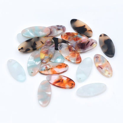 20pcs Tortoise Shell Acetate Oval Pendants 22x10mm, Acrylic Craft Earring Components, Resin Geometric Charms (#HT-55)