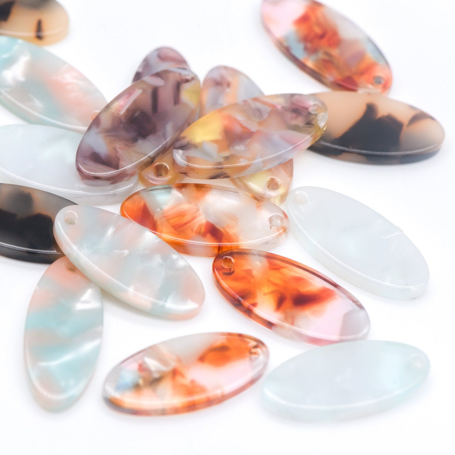 20pcs Tortoise Shell Acetate Oval Pendants 22x10mm, Acrylic Craft Earring Components, Resin Geometric Charms (#HT-55)