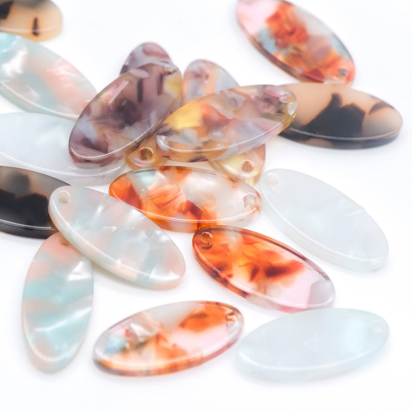 20pcs Tortoise Shell Acetate Oval Pendants 22x10mm, Acrylic Craft Earring Components, Resin Geometric Charms (#HT-55)