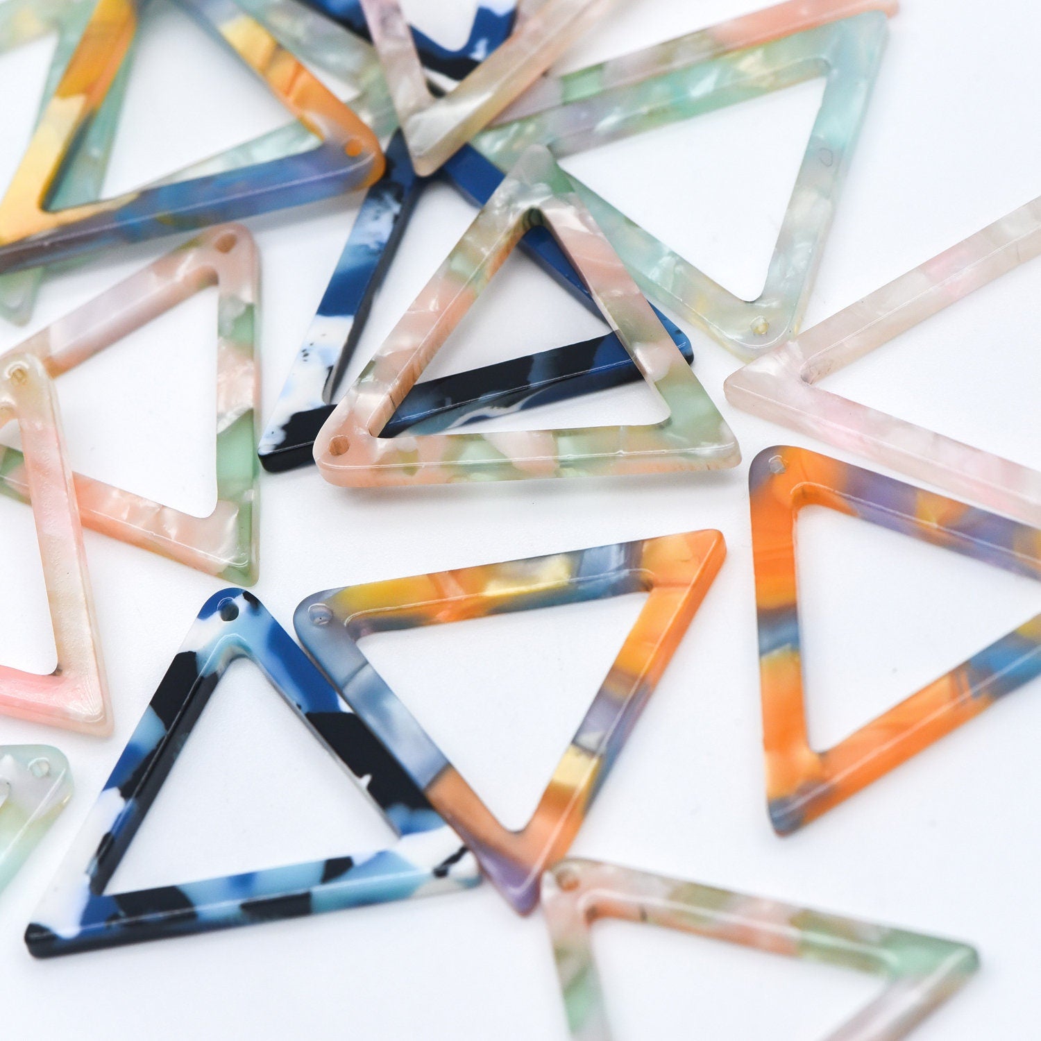 20pcs Tortoise Shell Acetate Triangle Pendants 32mm, Acrylic Craft Earring Components, Geometric Resin Charms (#HT-58)