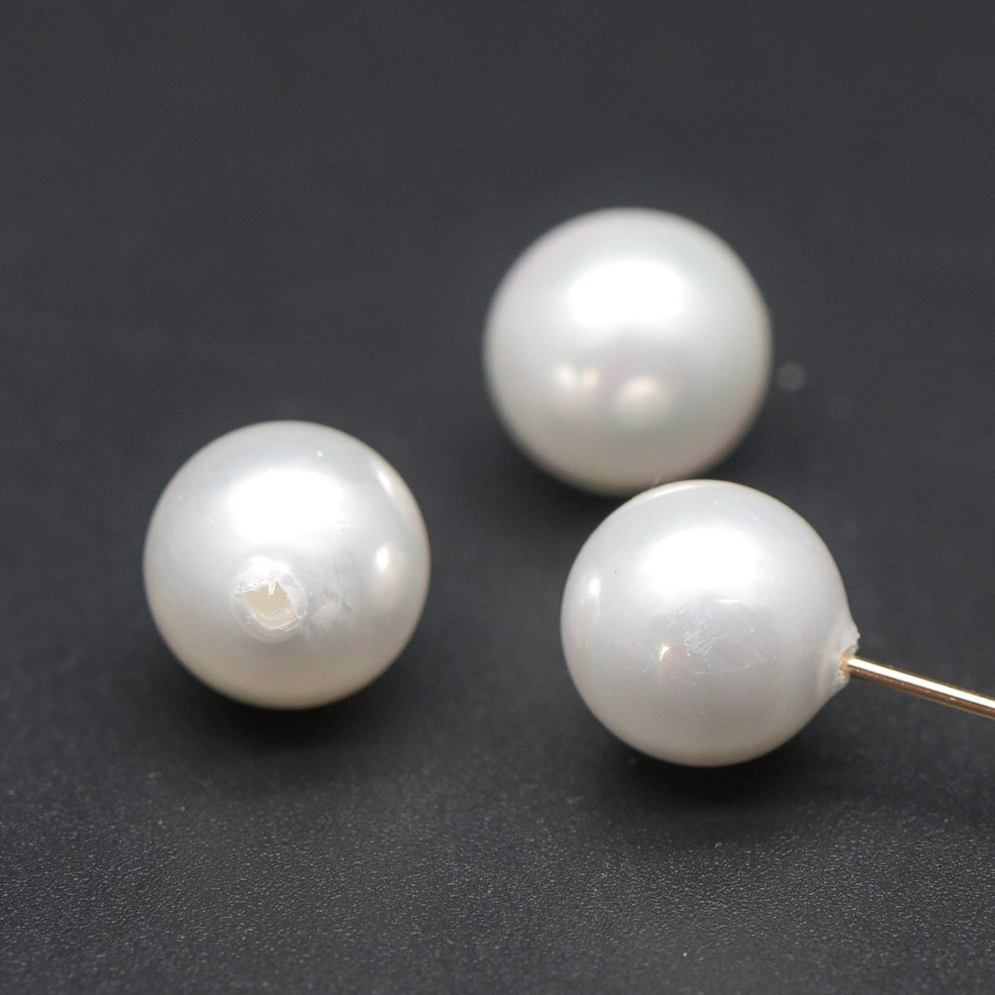 10pcs White Smooth Round Shell beads with Pearl-Colored Coating, Half Hole Drilled, Faux Pearl, 3/ 4/ 5/ 6/ 8/ 10/ 12mm- (V1337)