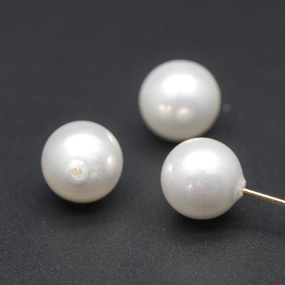 10pcs White Smooth Round Shell beads with Pearl-Colored Coating, Half Hole Drilled, Faux Pearl, 3/ 4/ 5/ 6/ 8/ 10/ 12mm- (V1337)