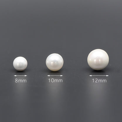 10pcs White Smooth Round Shell beads with Pearl-Colored Coating, Half Hole Drilled, Faux Pearl, 3/ 4/ 5/ 6/ 8/ 10/ 12mm- (V1337)