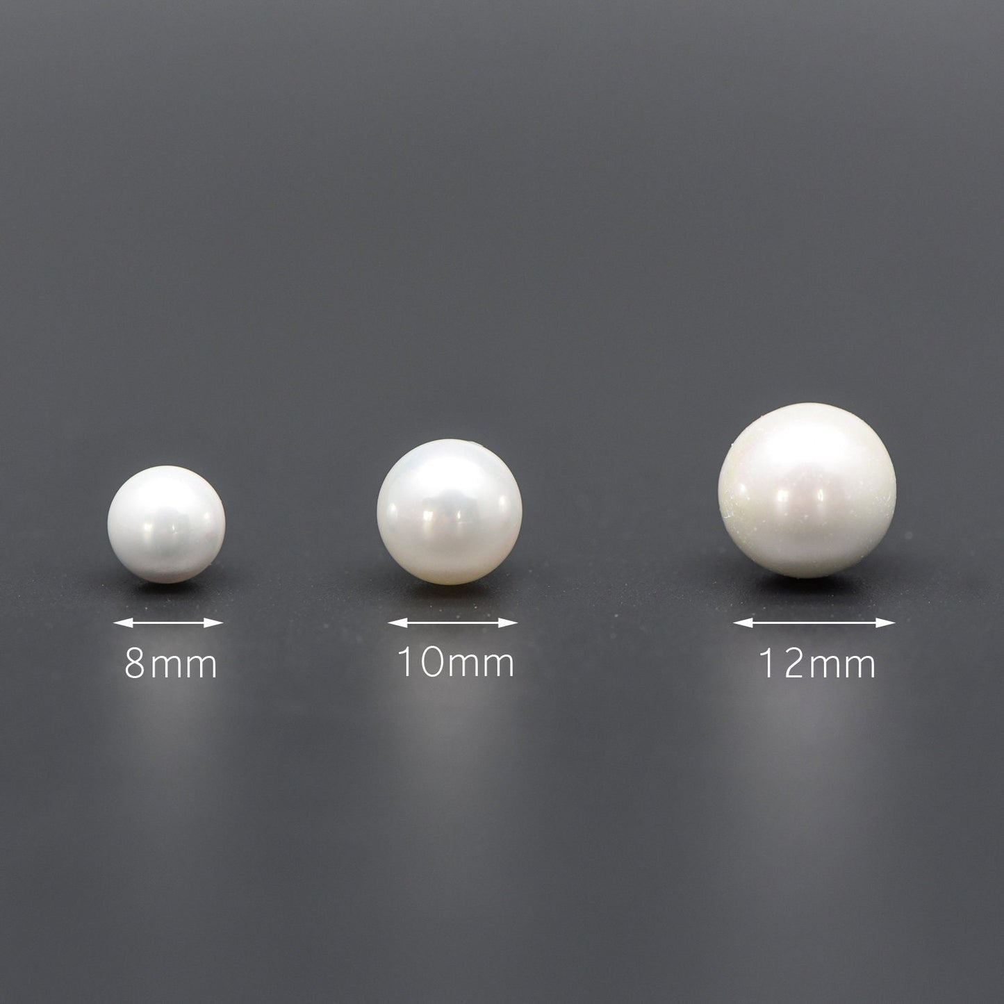 10pcs White Smooth Round Shell beads with Pearl-Colored Coating, Half Hole Drilled, Faux Pearl, 3/ 4/ 5/ 6/ 8/ 10/ 12mm- (V1337)