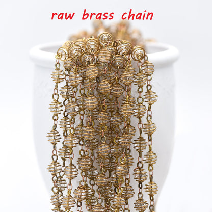 Raw Brass Crystal Bead Chain 7.5mm, Glass Rondelle Beaded Chain, Handmade Wire Chain Wholesale (#LK-218-RB)/ 1 Meter=3.3ft