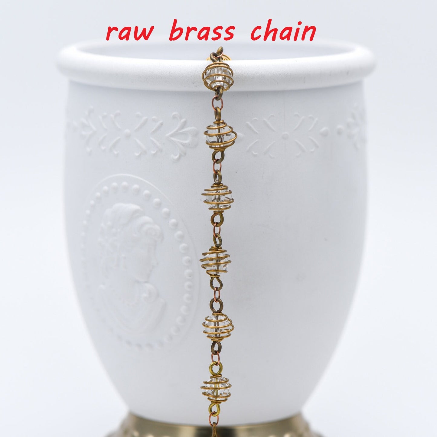 Raw Brass Crystal Bead Chain 7.5mm, Glass Rondelle Beaded Chain, Handmade Wire Chain Wholesale (#LK-218-RB)/ 1 Meter=3.3ft