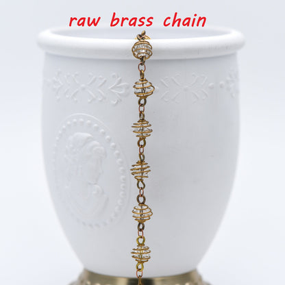 Raw Brass Crystal Bead Chain 7.5mm, Glass Rondelle Beaded Chain, Handmade Wire Chain Wholesale (#LK-218-RB)/ 1 Meter=3.3ft