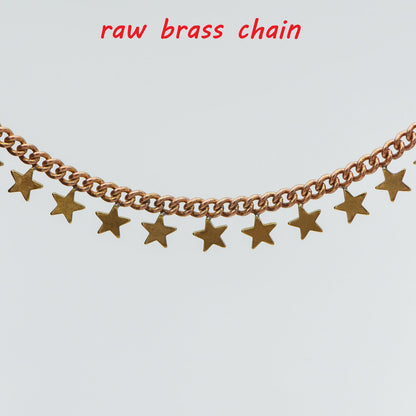Raw Brass Star Beaded Chain, Unplated Curb Chain with Star Charms, Vintage Styled (#LK-222-RB)/ 1 Meter=3.3ft