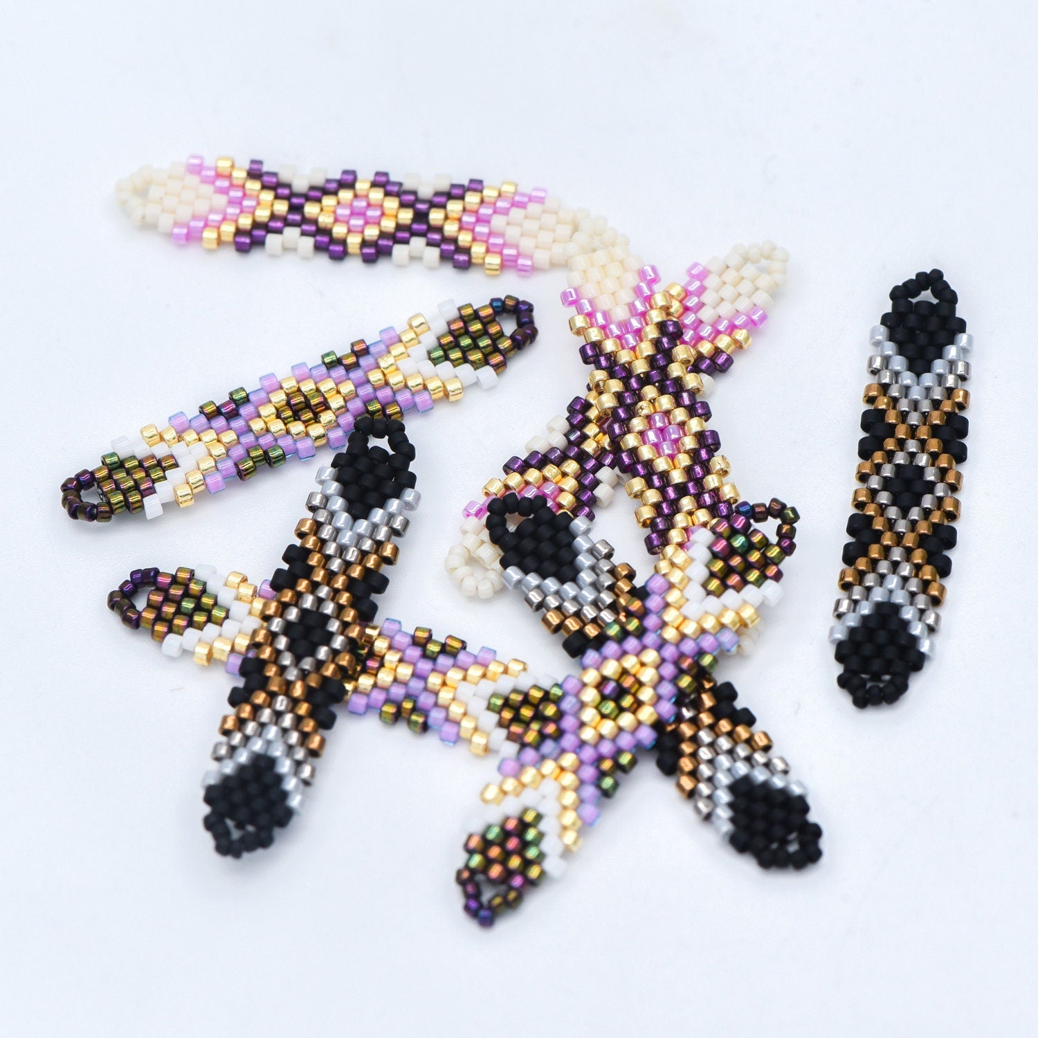 4pcs Seed Beads Charm Connectors 41x9mm, Japan Miyuki Seed Glass Beaded Bar Pendants (RM-33-NEW)
