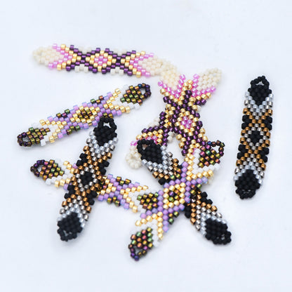 4pcs Seed Beads Charm Connectors 41x9mm, Japan Miyuki Seed Glass Beaded Bar Pendants (RM-33-NEW)