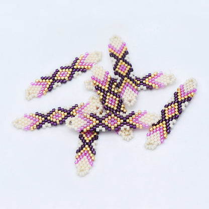 4pcs Seed Beads Charm Connectors 41x9mm, Japan Miyuki Seed Glass Beaded Bar Pendants (RM-33-NEW)