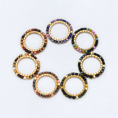 4pcs Seed Beads Round Circle Charm Connectors 16mm, Japan Miyuki Seed Glass Beaded Geometric Ring Pendants (RM-42)