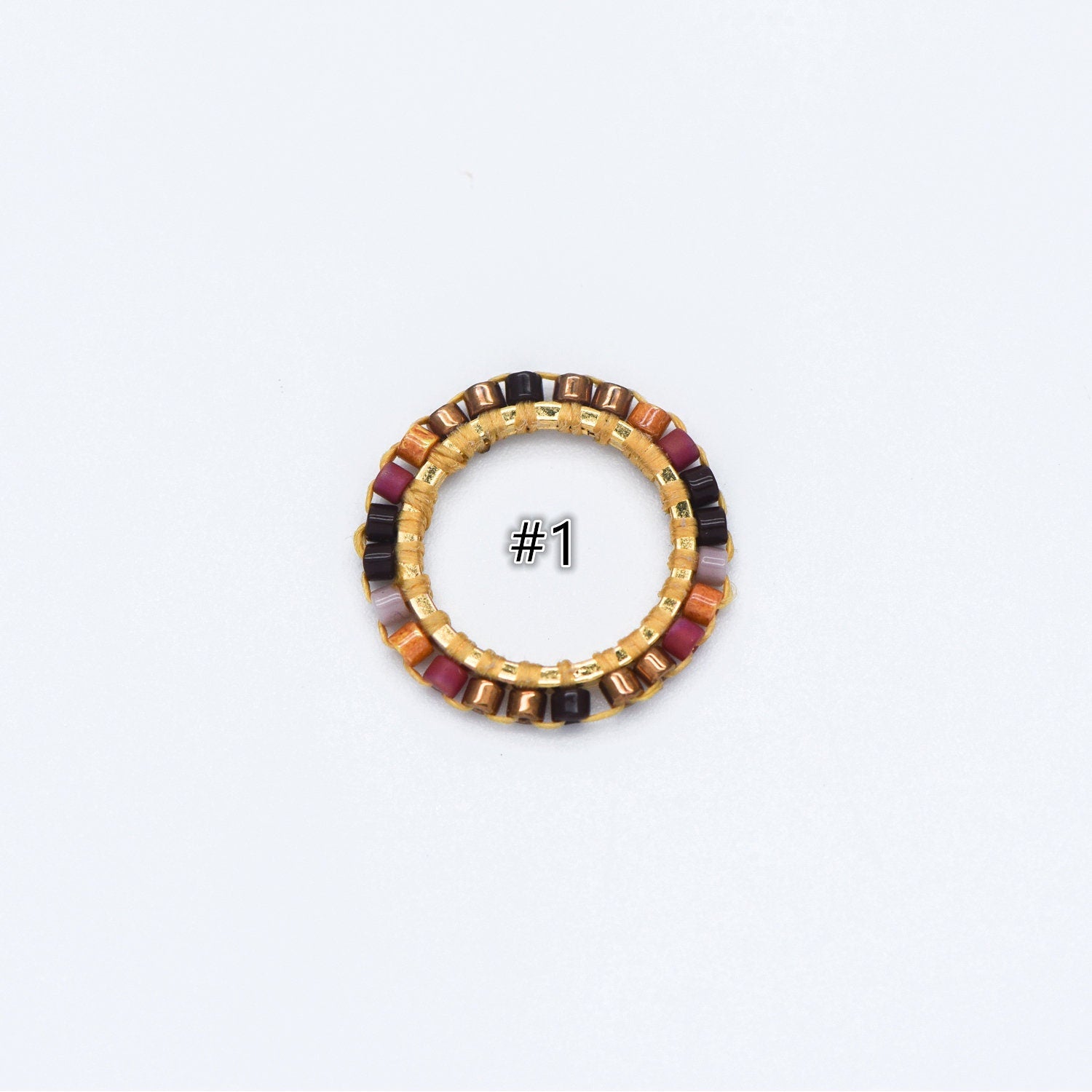 4pcs Seed Beads Round Circle Charm Connectors 16mm, Japan Miyuki Seed Glass Beaded Geometric Ring Pendants (RM-42)