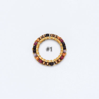 4pcs Seed Beads Round Circle Charm Connectors 16mm, Japan Miyuki Seed Glass Beaded Geometric Ring Pendants (RM-42)