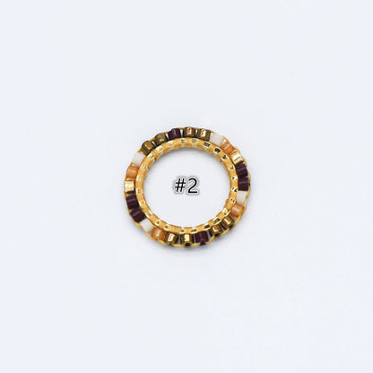4pcs Seed Beads Round Circle Charm Connectors 16mm, Japan Miyuki Seed Glass Beaded Geometric Ring Pendants (RM-42)