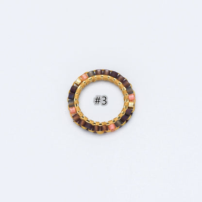 4pcs Seed Beads Round Circle Charm Connectors 16mm, Japan Miyuki Seed Glass Beaded Geometric Ring Pendants (RM-42)