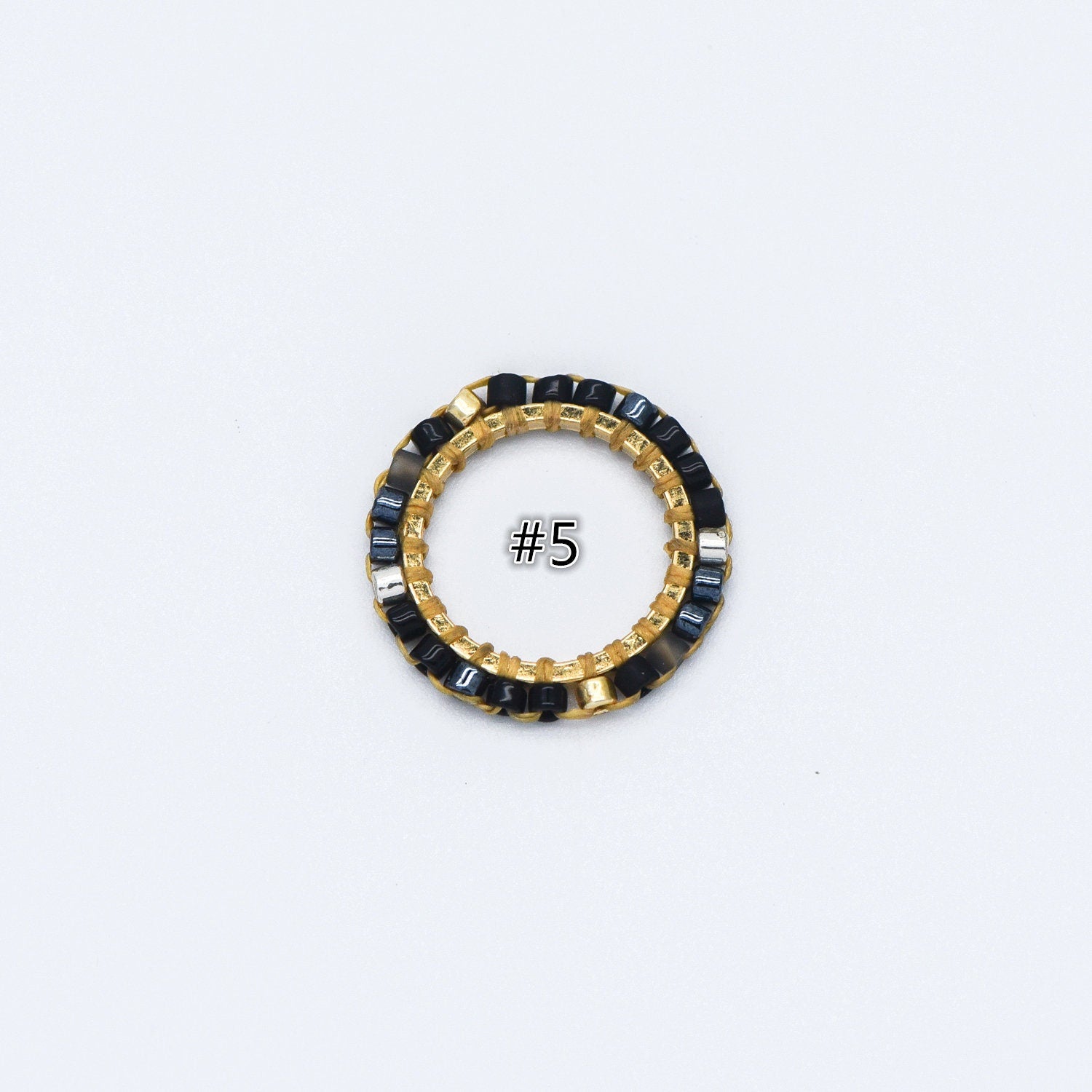 4pcs Seed Beads Round Circle Charm Connectors 16mm, Japan Miyuki Seed Glass Beaded Geometric Ring Pendants (RM-42)