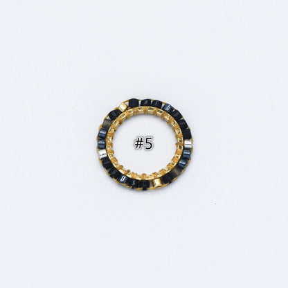 4pcs Seed Beads Round Circle Charm Connectors 16mm, Japan Miyuki Seed Glass Beaded Geometric Ring Pendants (RM-42)
