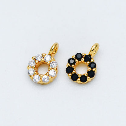 4pcs CZ Pave Gold Circle Charm Pendants 4x6mm, Real Gold plated Brass, Mini Ring Charms, Clear/ Black (GB-376-A)