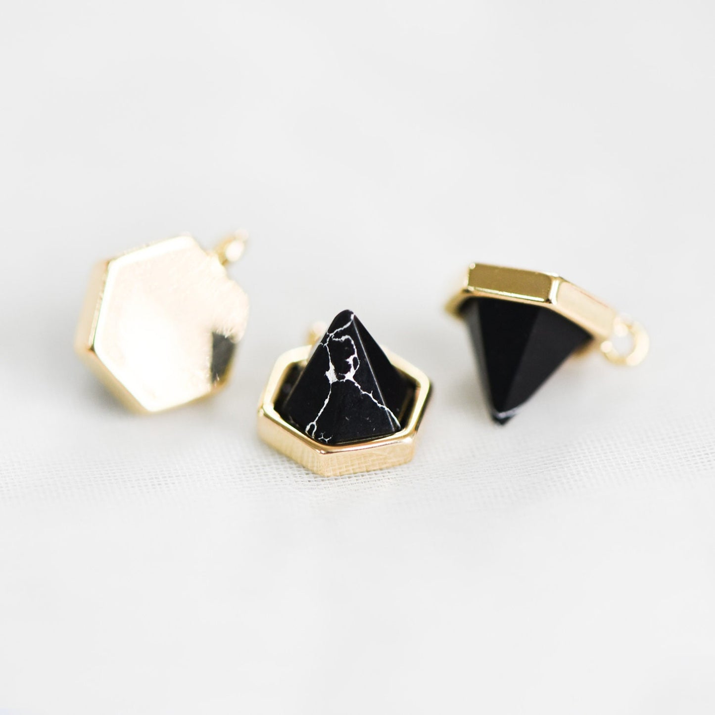 4pcs Hexagon Gemstone Pyramid Spikes Charms, Geometric Stone Pendants 10mm (GB-567)