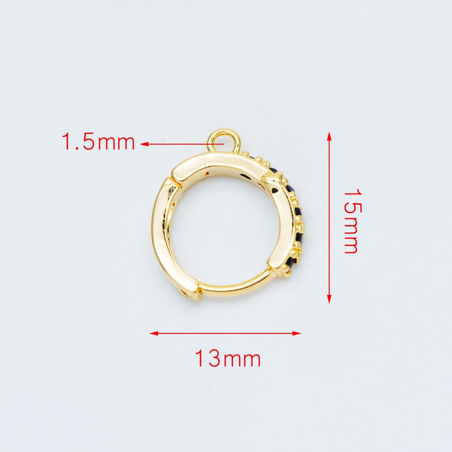 10pcs Black / Hot Pink CZ Pave Round Leverback Ear Hooks 13mm, 18K Gold plated Brass, Earring Component Hooks (GB-569)