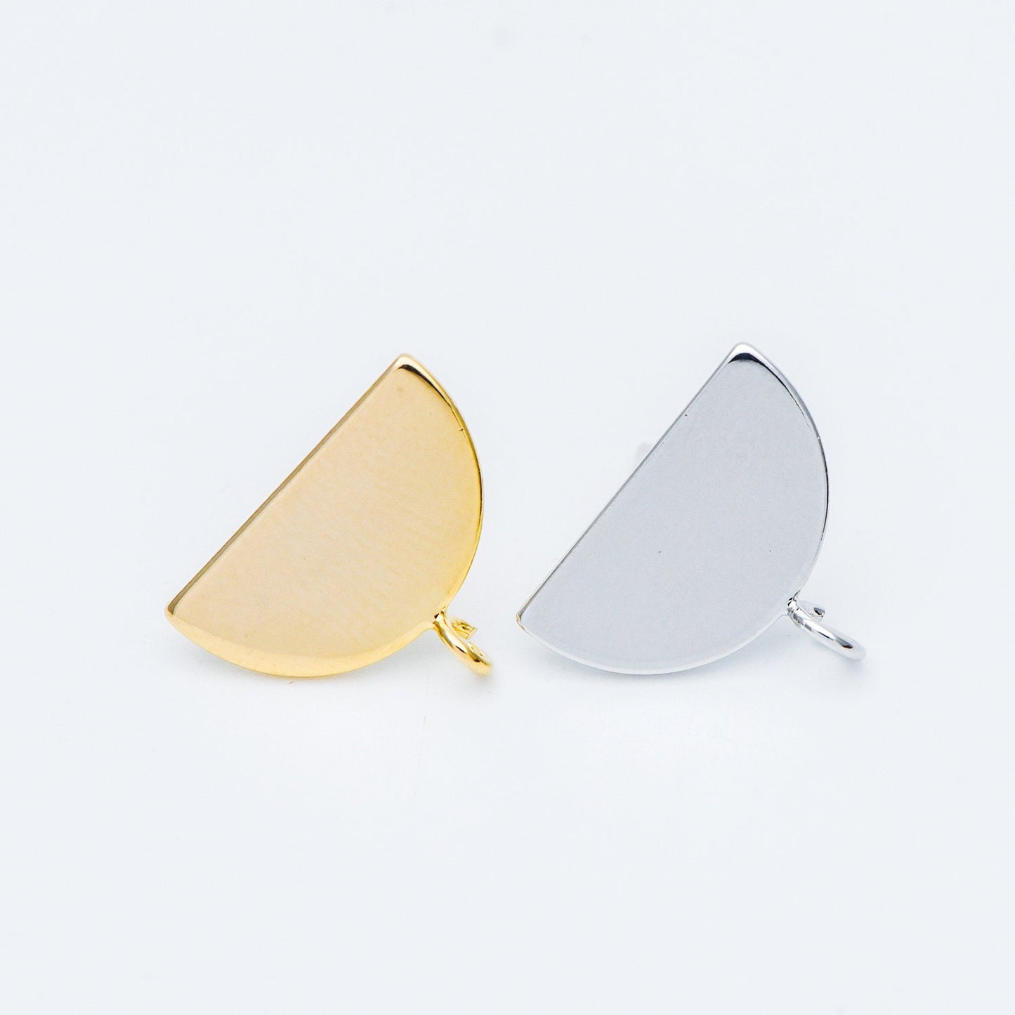 10pcs Gold/ Silver Geometric Ear Posts 16mm, Gold/ Rhodium plated Brass, Semi-circle Half Moon Fan Shaped Stud Earrings (GB-576)