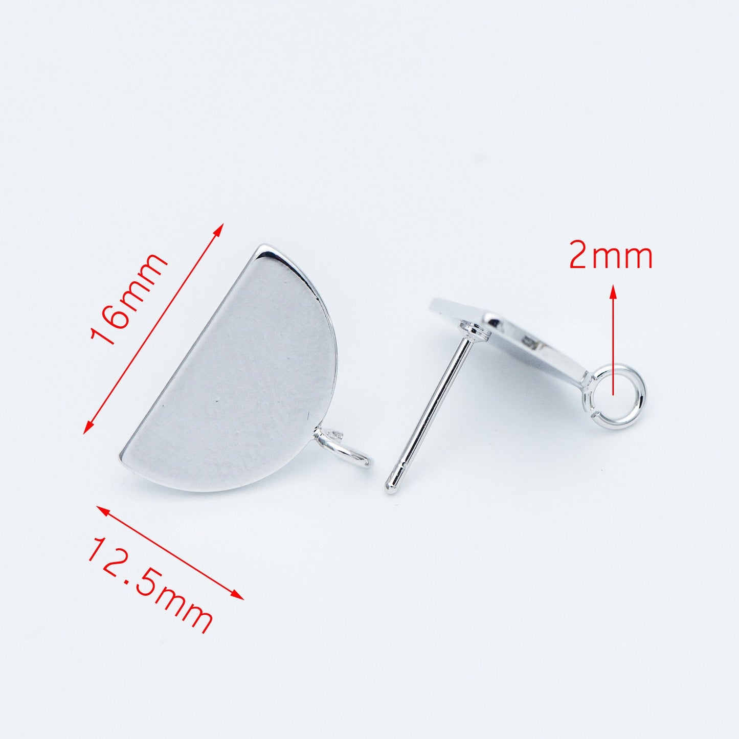 10pcs Gold/ Silver Geometric Ear Posts 16mm, Gold/ Rhodium plated Brass, Semi-circle Half Moon Fan Shaped Stud Earrings (GB-576)