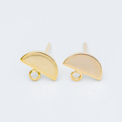 10pcs Gold Semi-circle Ear Posts 10x8mm, Geometric Stud Earrings, Half Moon Earring Components (GB-577)