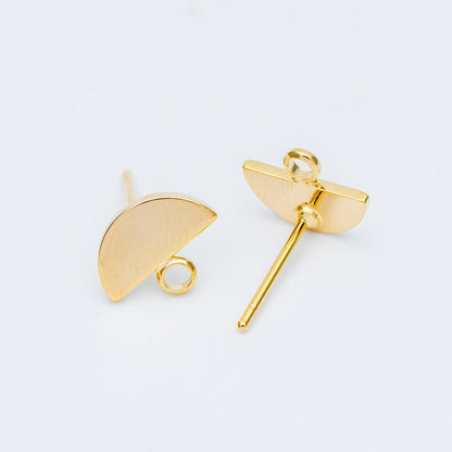 10pcs Gold Semi-circle Ear Posts 10x8mm, Geometric Stud Earrings, Half Moon Earring Components (GB-577)