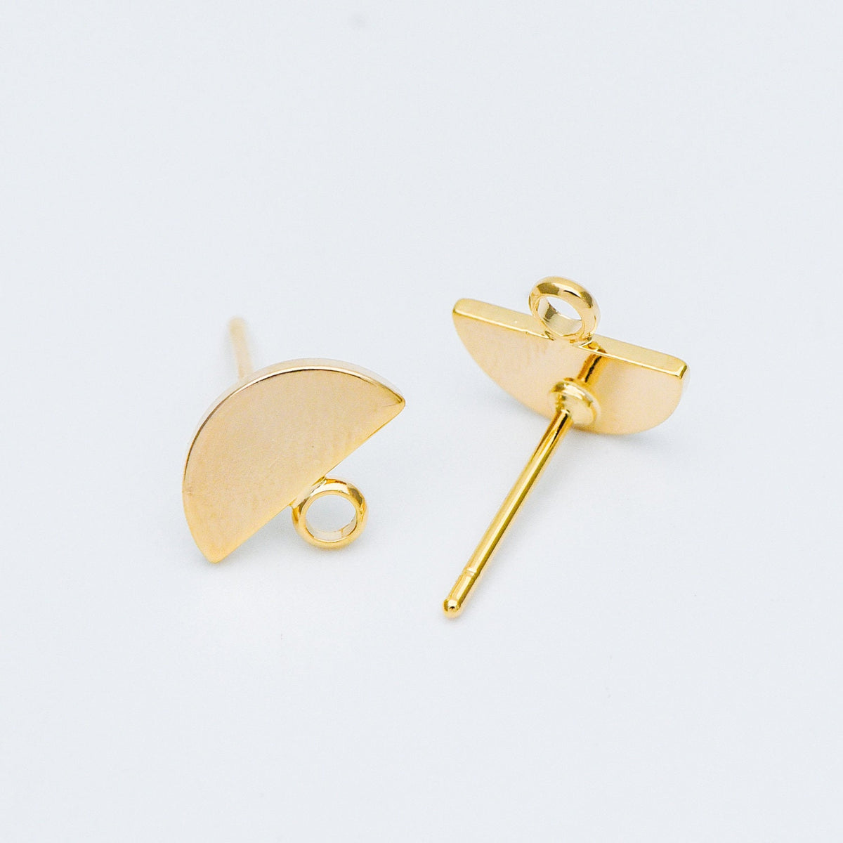 10pcs Gold Semi-circle Ear Posts 10x8mm, Geometric Stud Earrings, Half Moon Earring Components (GB-624-A)