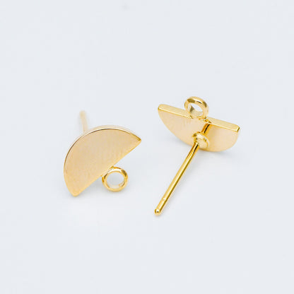 10pcs Gold Semi-circle Ear Posts 10x8mm, Geometric Stud Earrings, Half Moon Earring Components (GB-624-A)