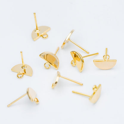 10pcs Gold Semi-circle Ear Posts 10x8mm, Geometric Stud Earrings, Half Moon Earring Components (GB-577)
