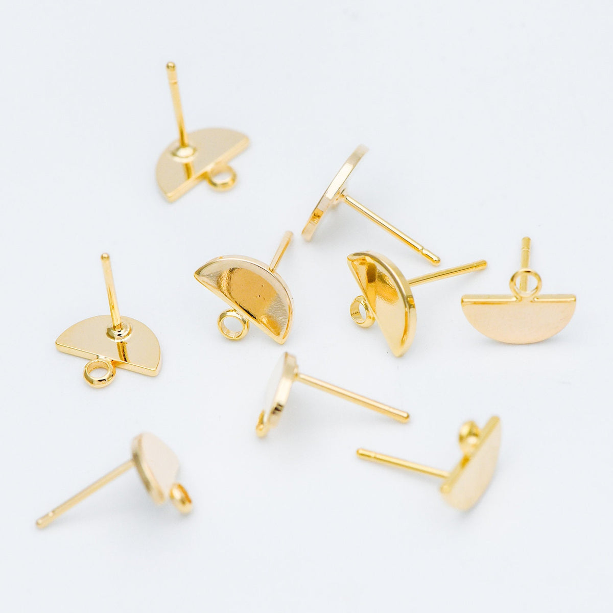 10pcs Gold Semi-circle Ear Posts 10x8mm, Geometric Stud Earrings, Half Moon Earring Components (GB-624-A)